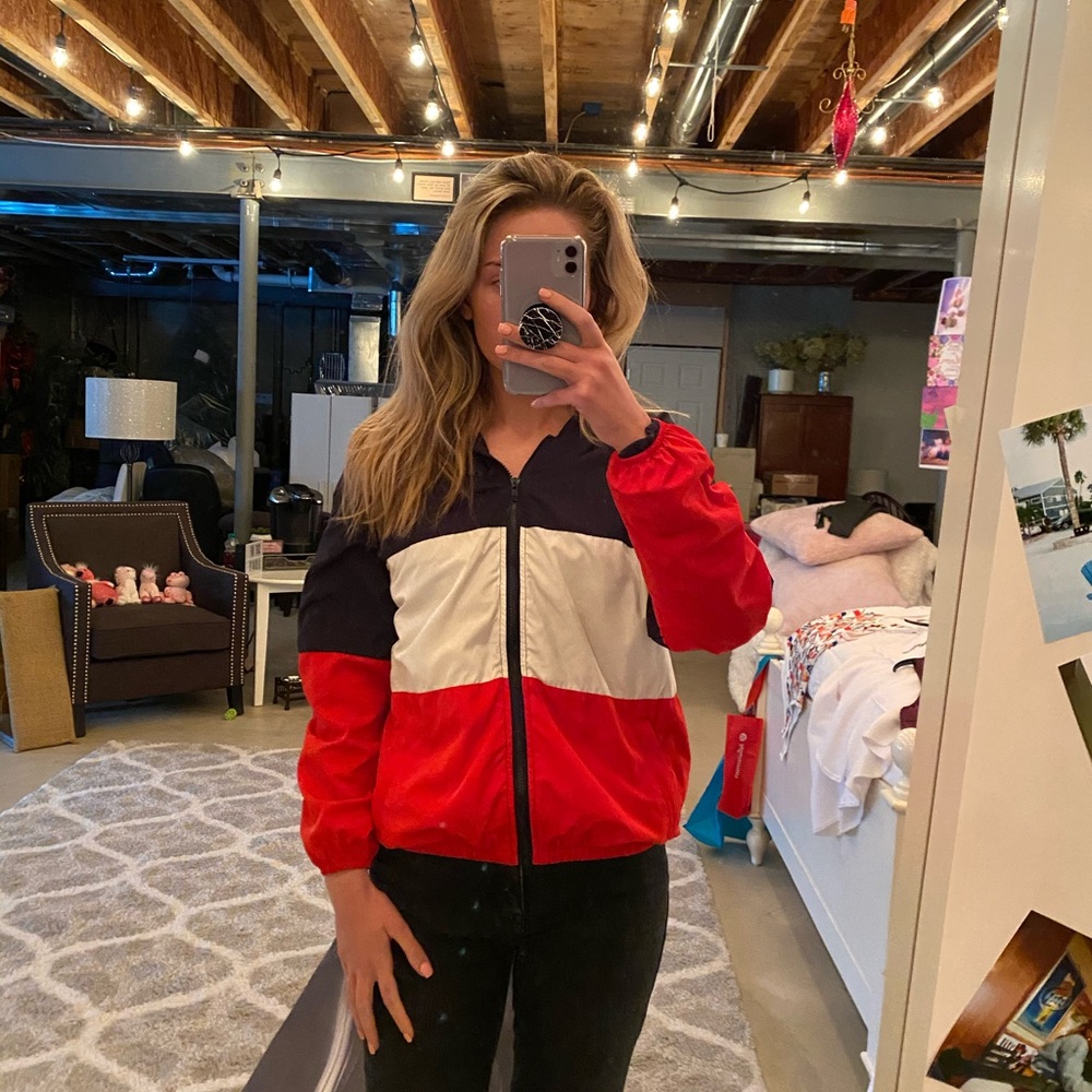 red white and blue windbreaker